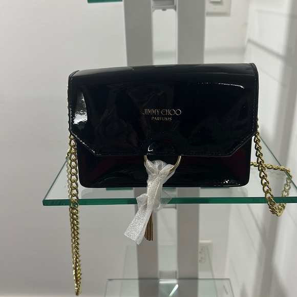 Jimmy Choo Gold Chain & Logo Tassel Clutch Crossbody Shoulder Evening Bag Purse - Picture 1 of 7